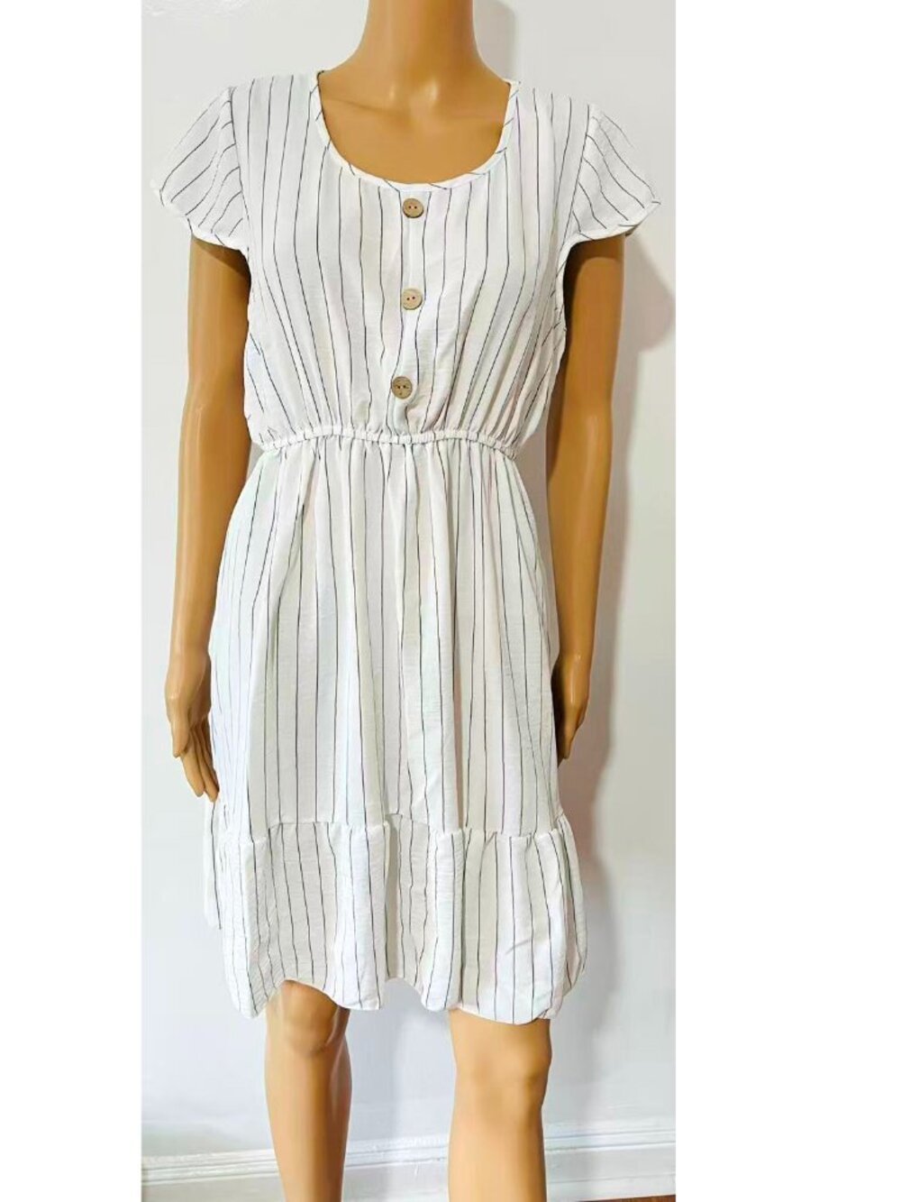 Women Summer Casual Striped Short Dress - White, S/M